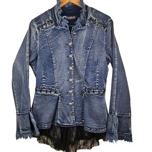 The Pyramid Collection Denim Sz S jacket Lace Rock Goth Punk Buttom